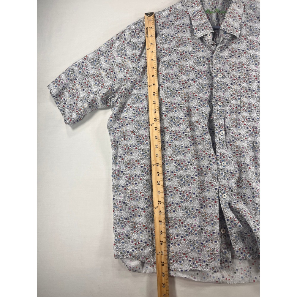 Alan Flusser Mens XXL Short Sleeve Button Down Shirt White Multi Daisy Floral - Picture 6 of 8